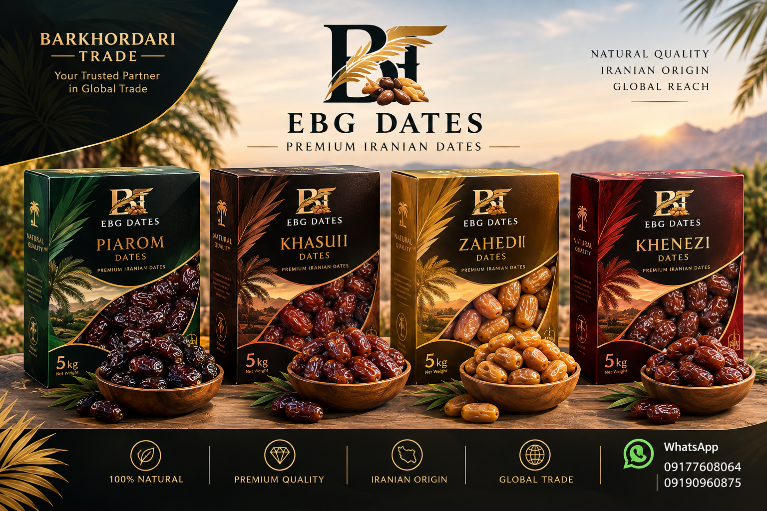 Piarom, Khasiui, Khanezi, Zahedi & Mazafati Dates